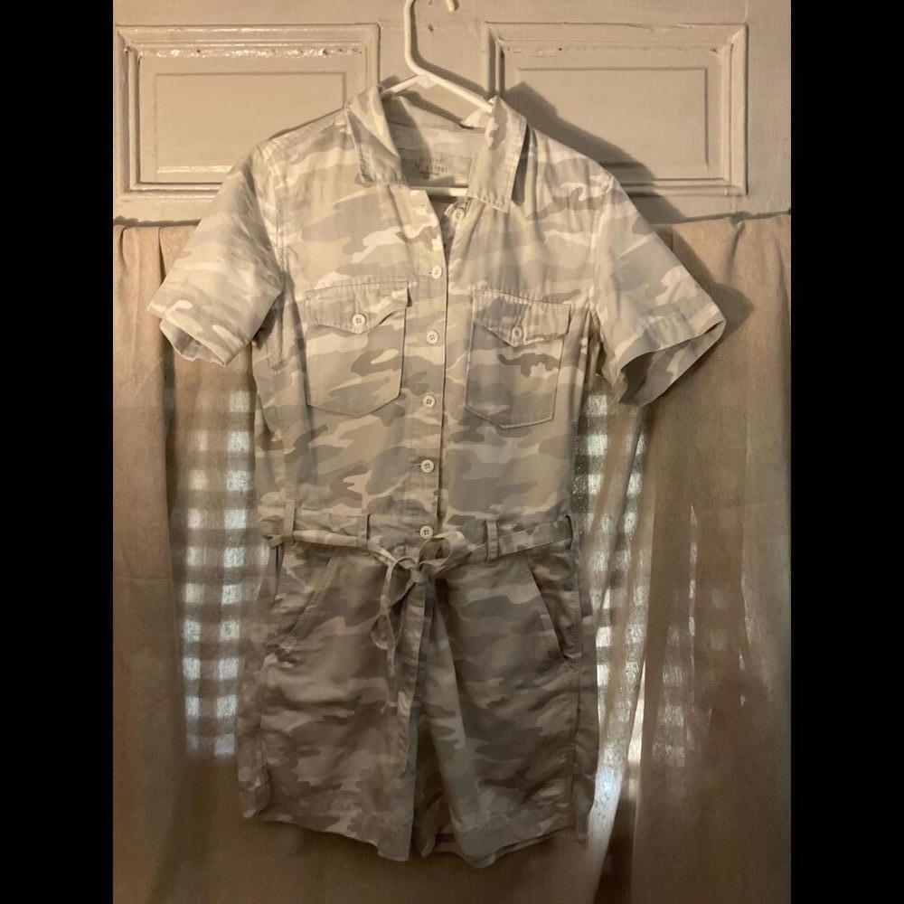 G-One Peace Issue Goods Button Up Belted  Gray Camo Romper Medium